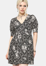 Hexweave Print V Neck Mini Dress UK 6