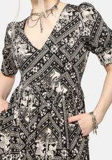 Hexweave Print V Neck Mini Dress