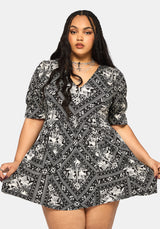 Hexweave Print V Neck Mini Dress