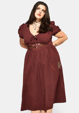 Arianwen Embroidered Puff Sleeve Midaxi Dress - Burgundy