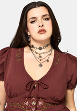 Arianwen Embroidered Puff Sleeve Midaxi Dress - Burgundy
