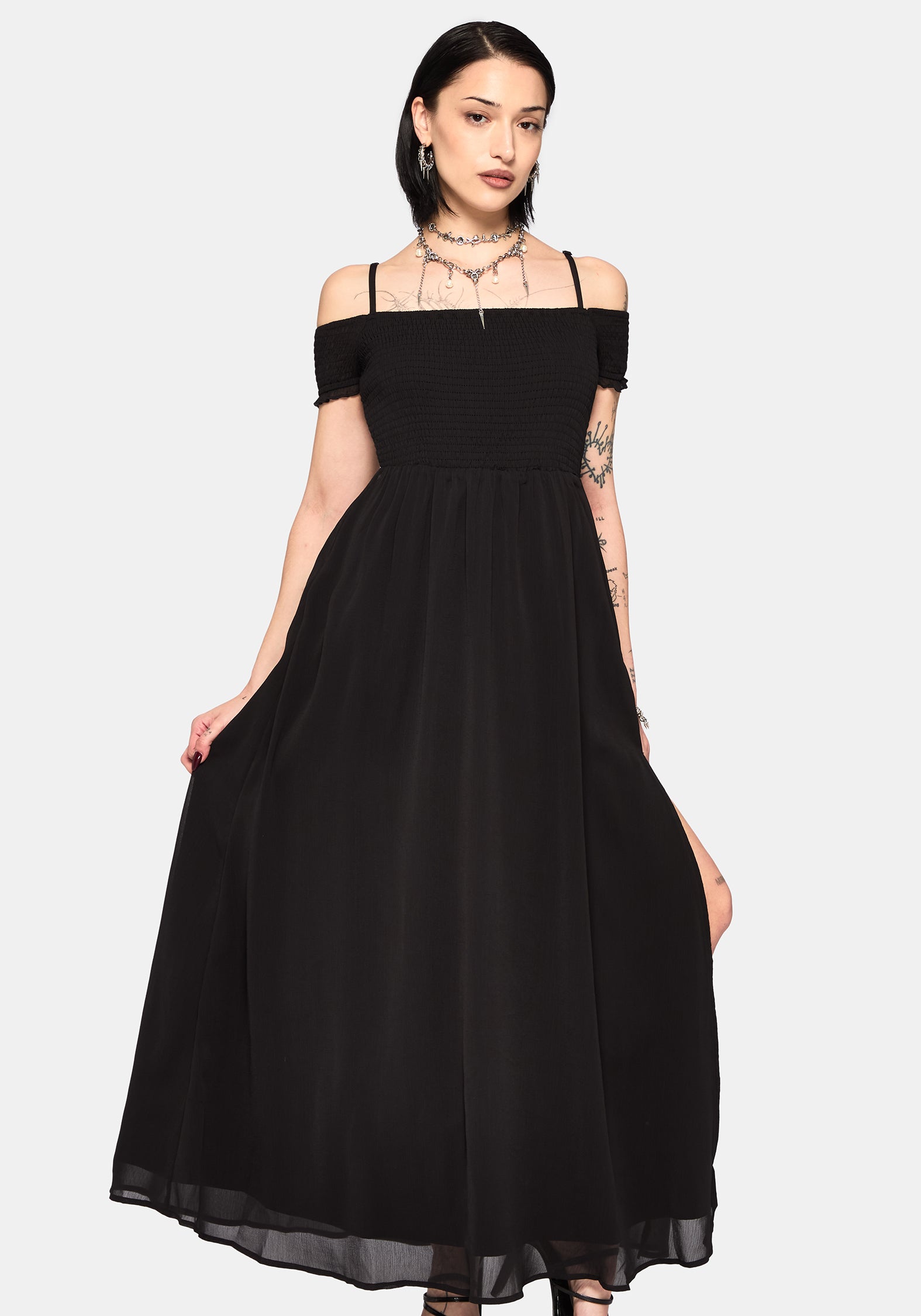 Mircalla Shirred Bardot Maxi Dress