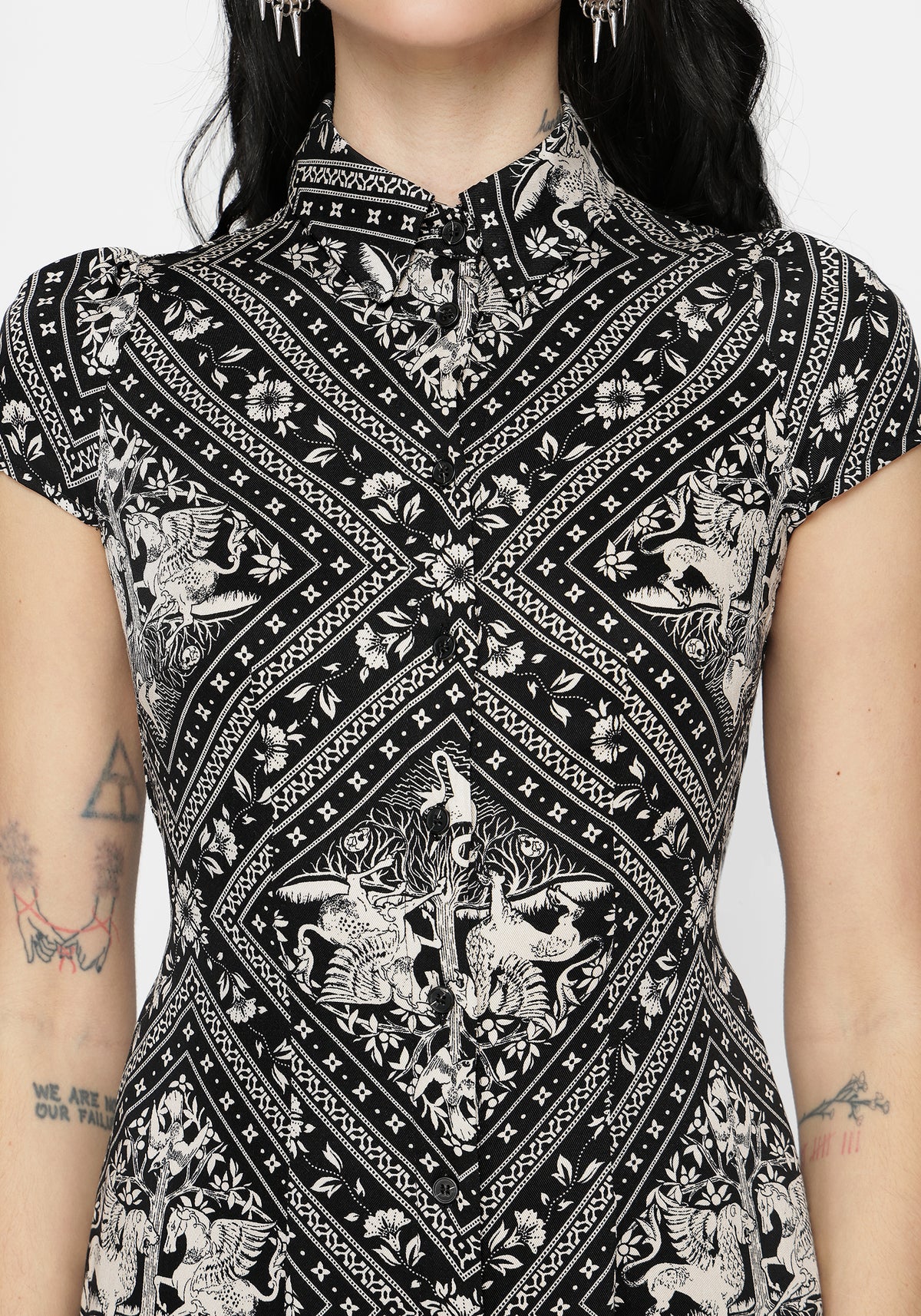 Hexweave Print Fitted Midi Shirt Dress