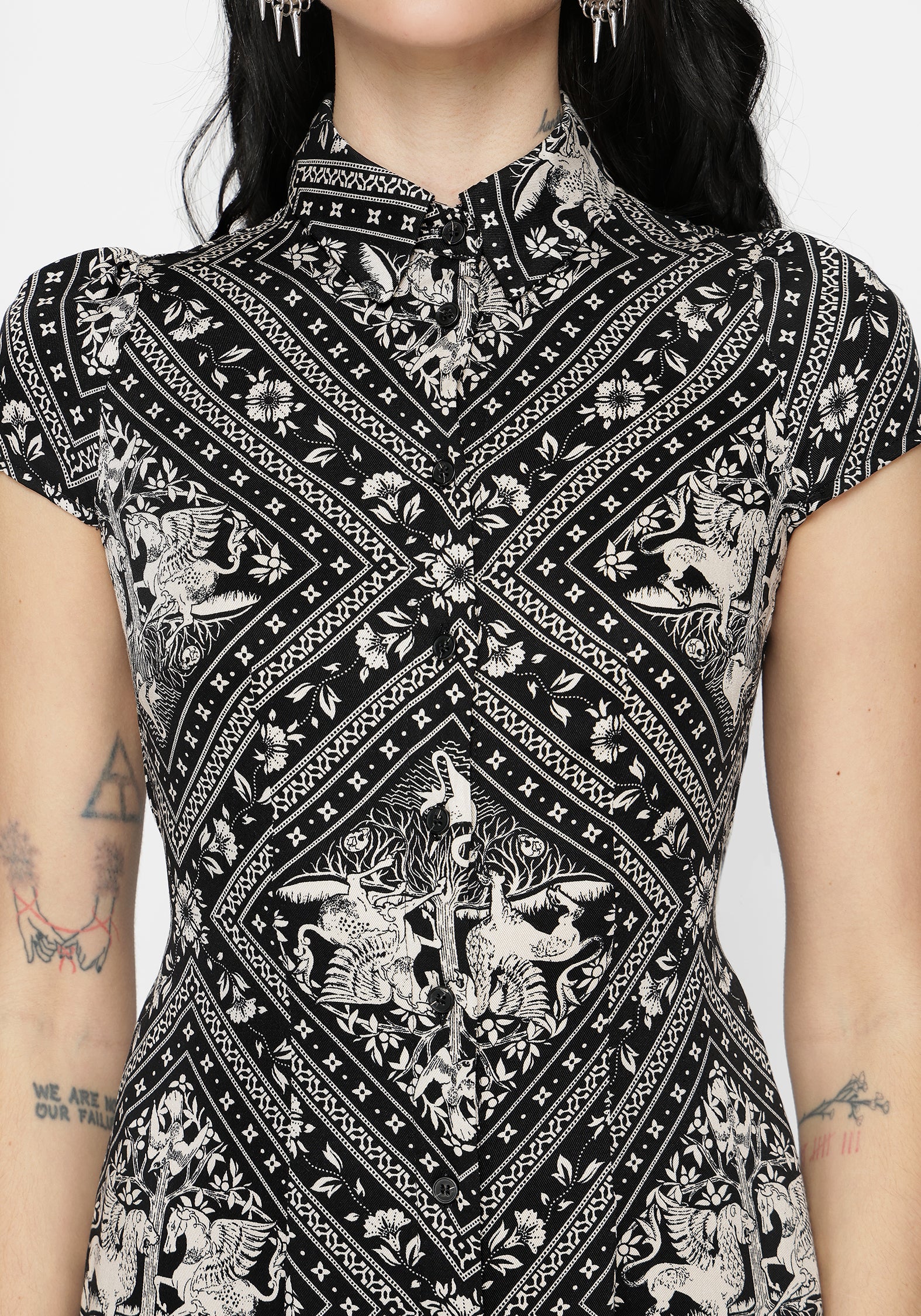 Hexweave Print Fitted Midi Shirt Dress