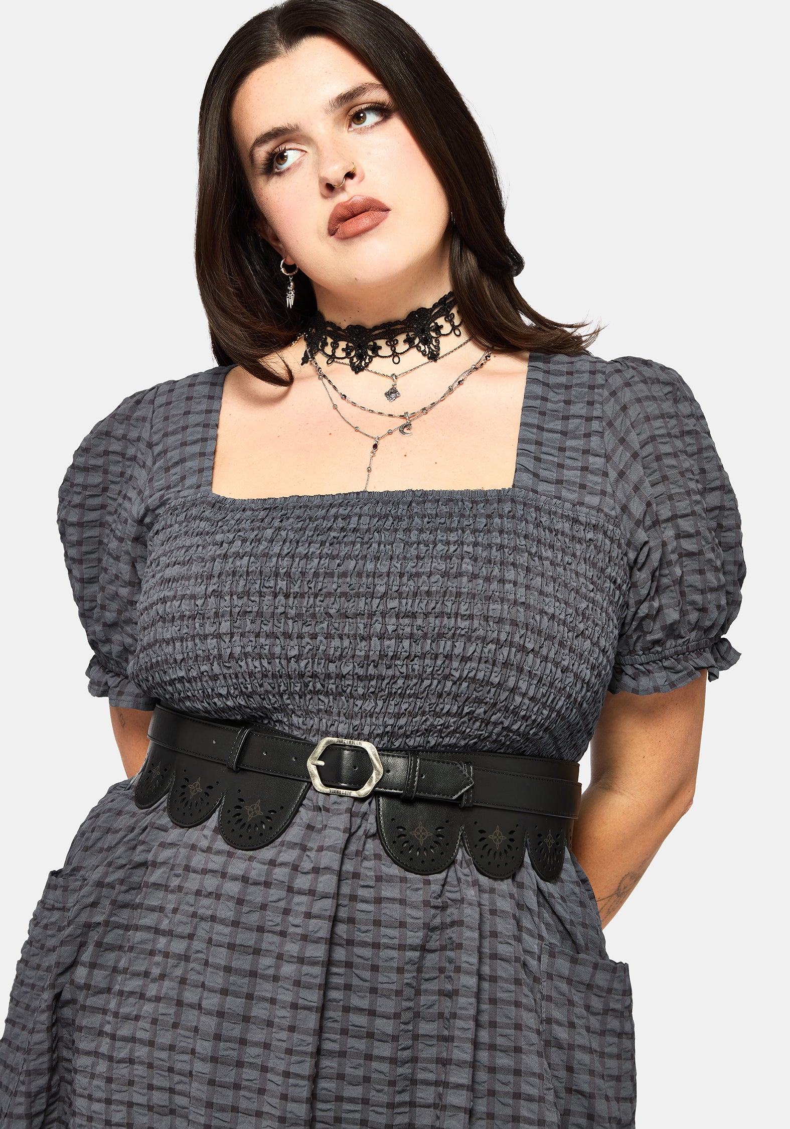 Nimira Check Handkerchief Hem Midi Dress