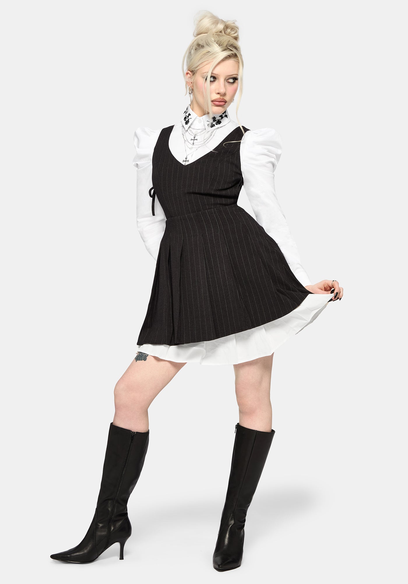 Sabrina Striped Pleated Tie Side Pinafore Dress – Disturbia