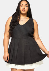 Sabrina Striped Pleated Tie Side Pinafore Dress