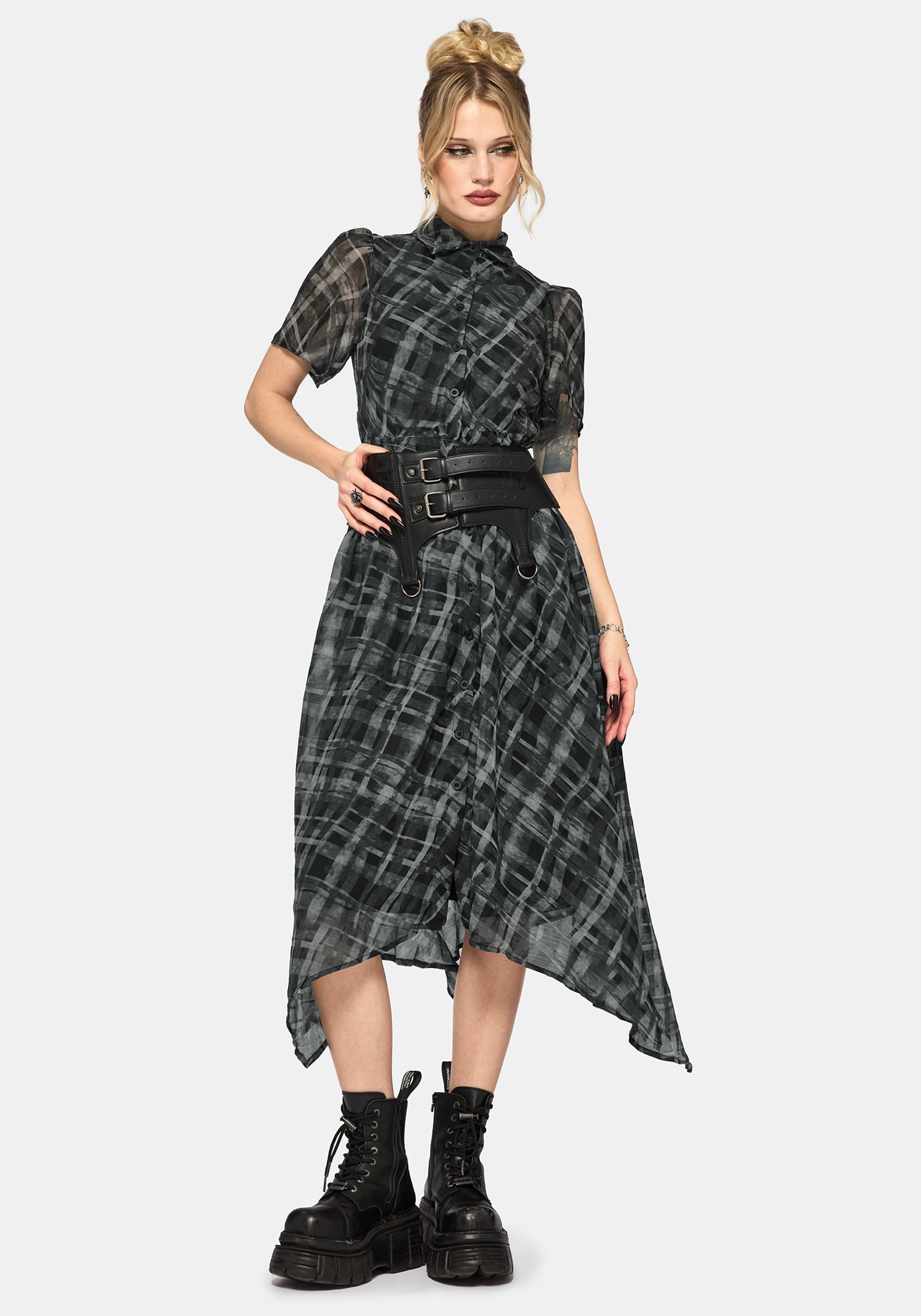 Rhoswen Checked Hanky Hem Midaxi Shirt Dress UK 10