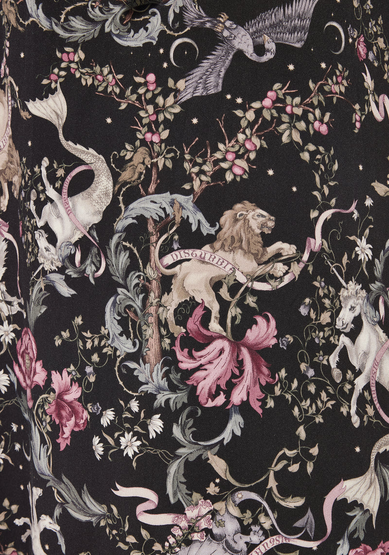 Merunicorn Enchanted Forest Print Puff Sleeve Midi Dress