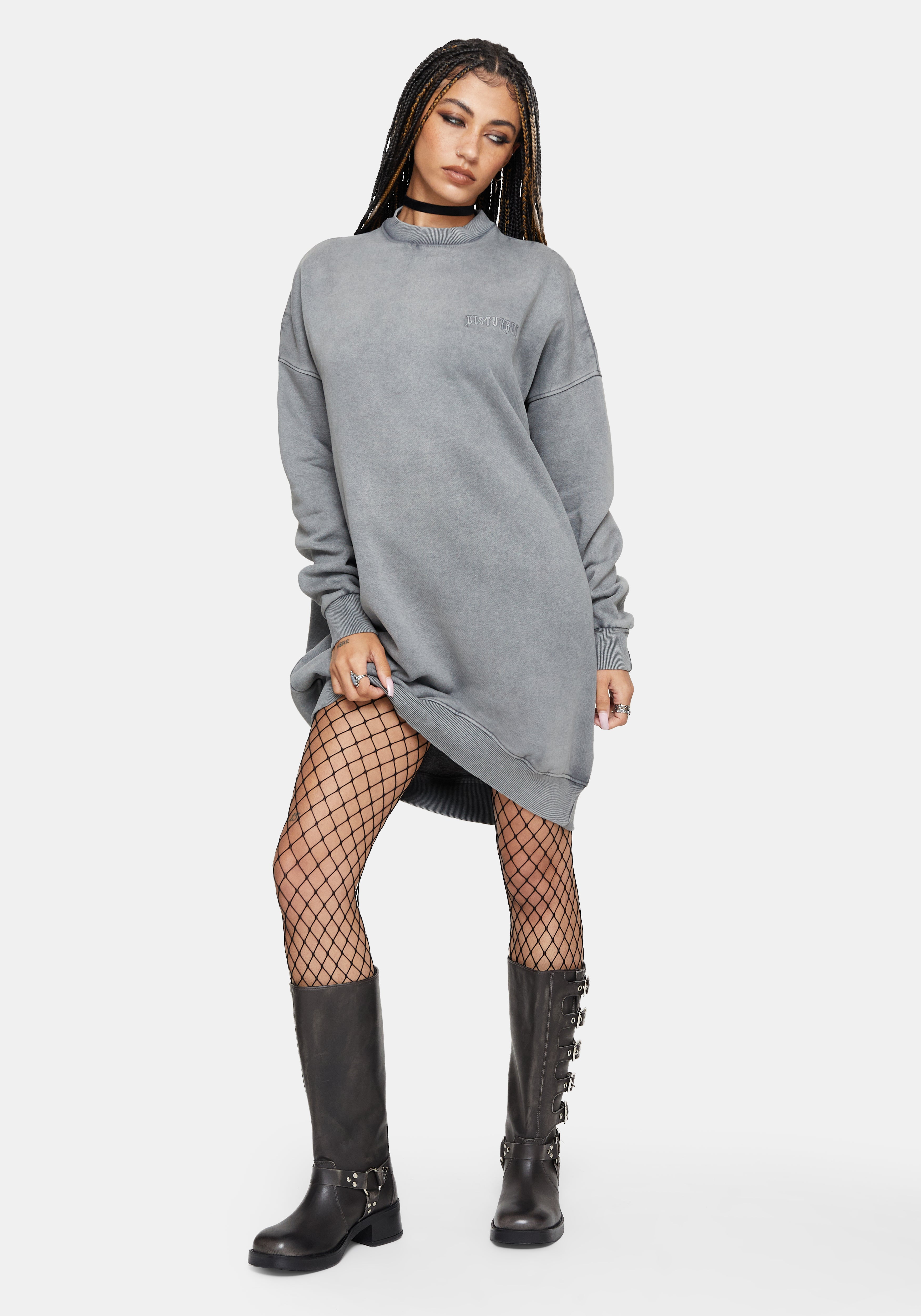 Aelin Sword Applique Sweater Dress - Grey – Disturbia