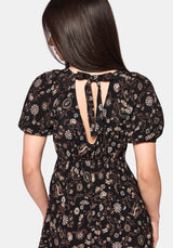 Sylra Ditsy Folk Print Tie Back Tiered Mini Dress