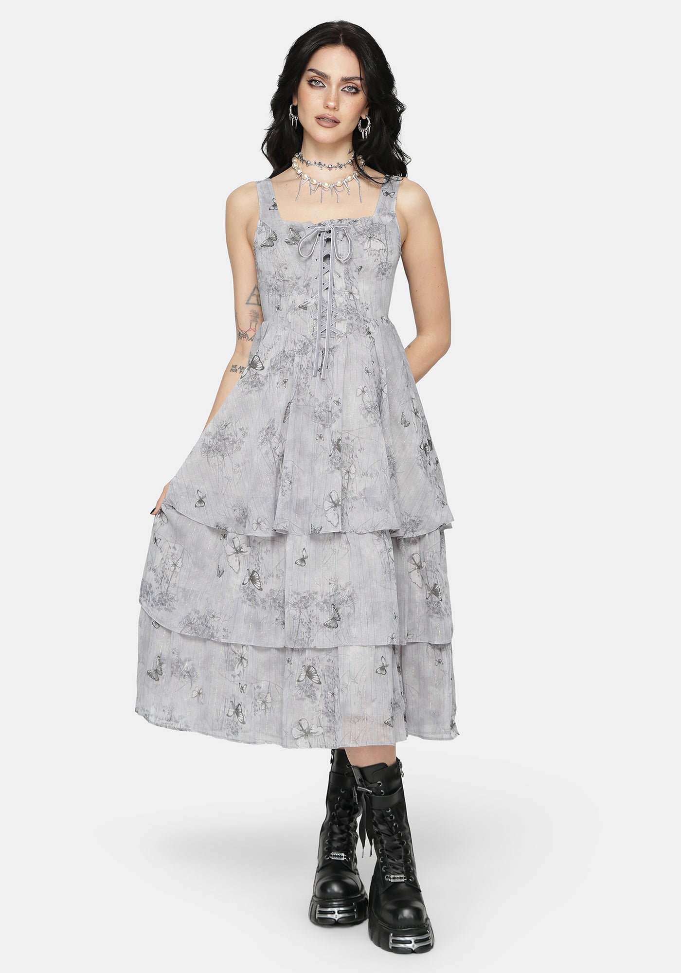 tiered midi dress uk Aureline Butterfly Tiered Midi Dress – Disturbia