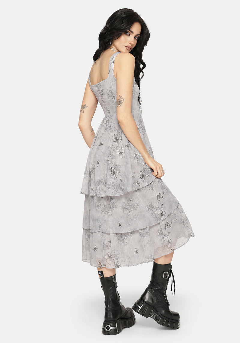 Aureline Butterfly Tiered Midi Dress – Disturbia