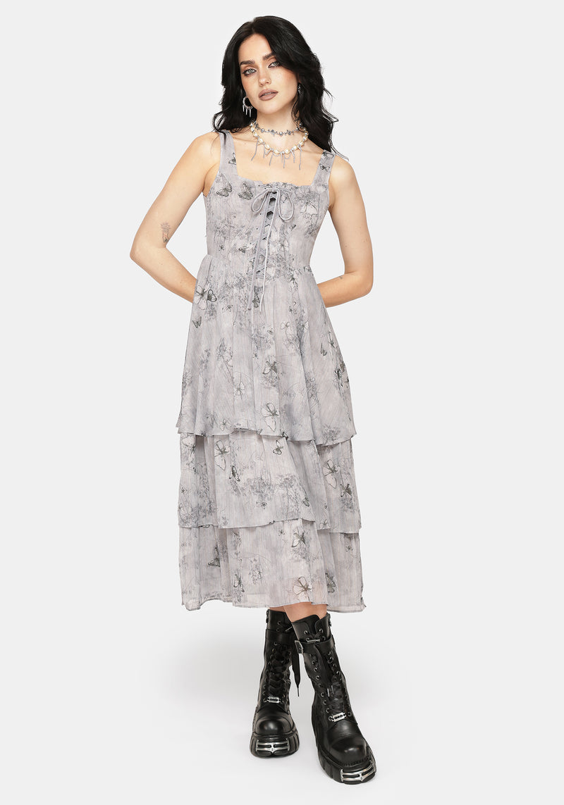 Aureline Butterfly Tiered Midi Dress – Disturbia