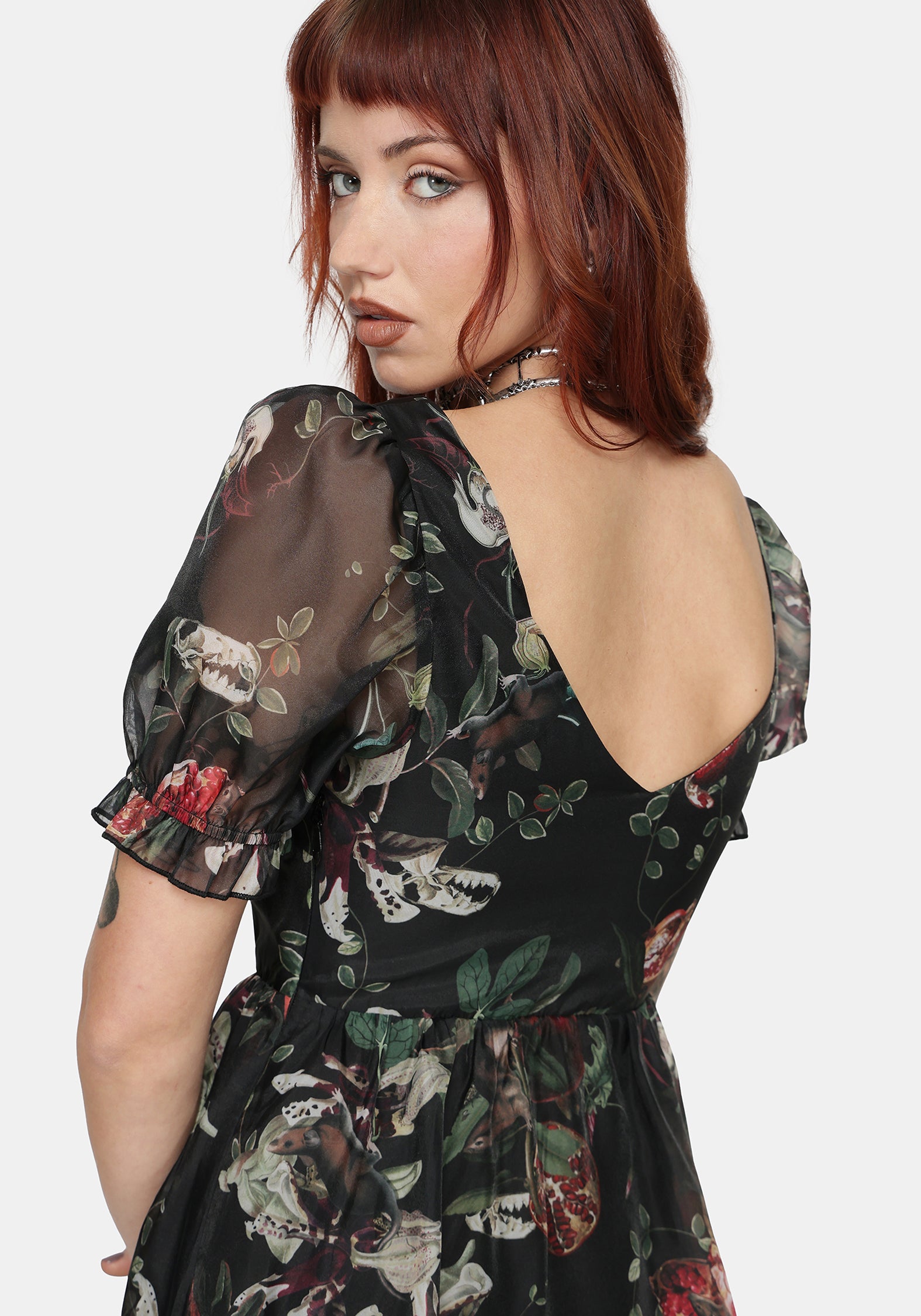 Anara Fruit Print Tiered Gown