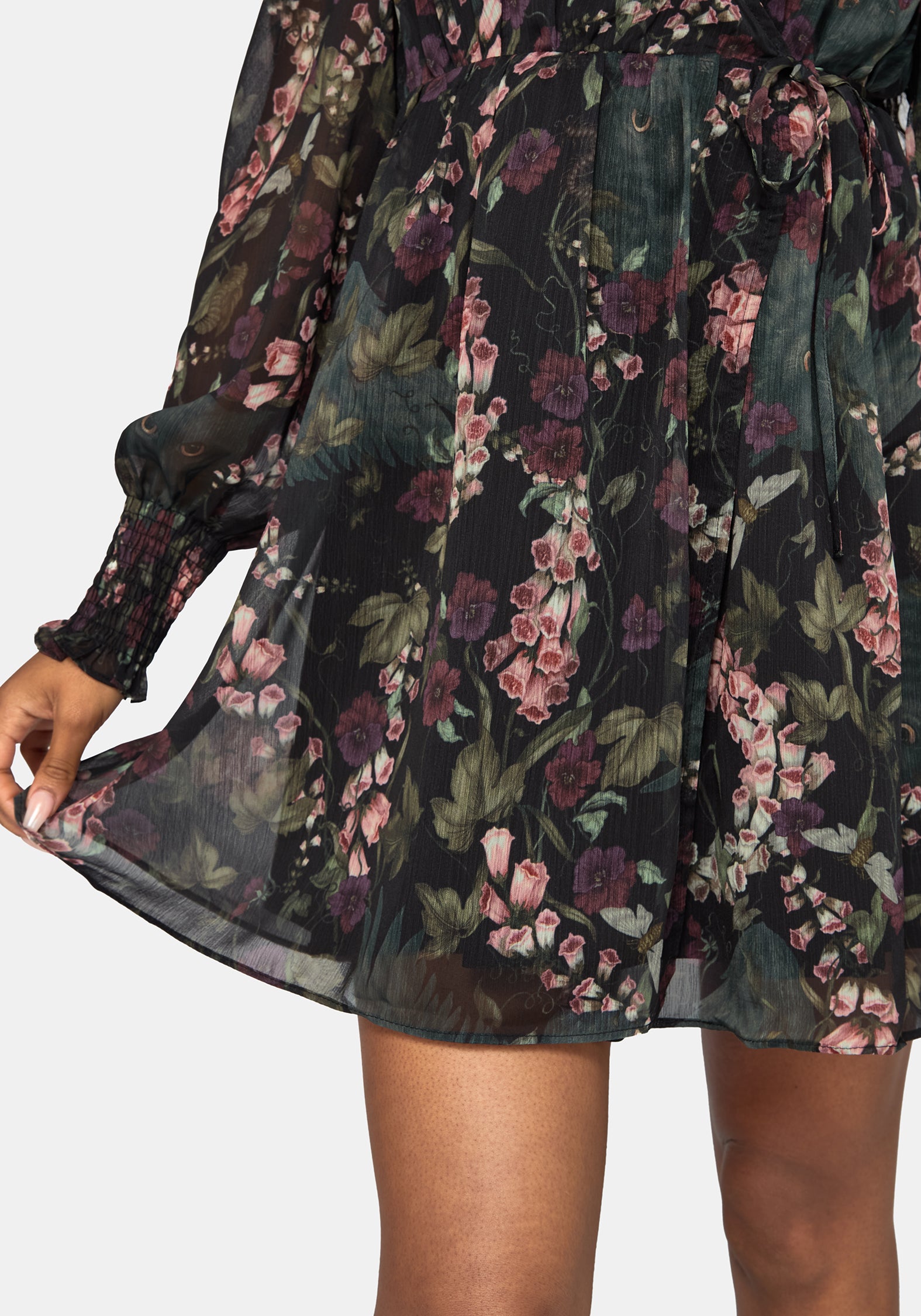 Noctua Chiffon Wrap Long Sleeve Mini Dress