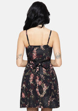 Noctua Midnight Owl Foxglove Printed Button Up Cami Mini Dress
