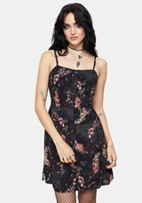 Noctua Midnight Owl Foxglove Printed Button Up Cami Mini Dress