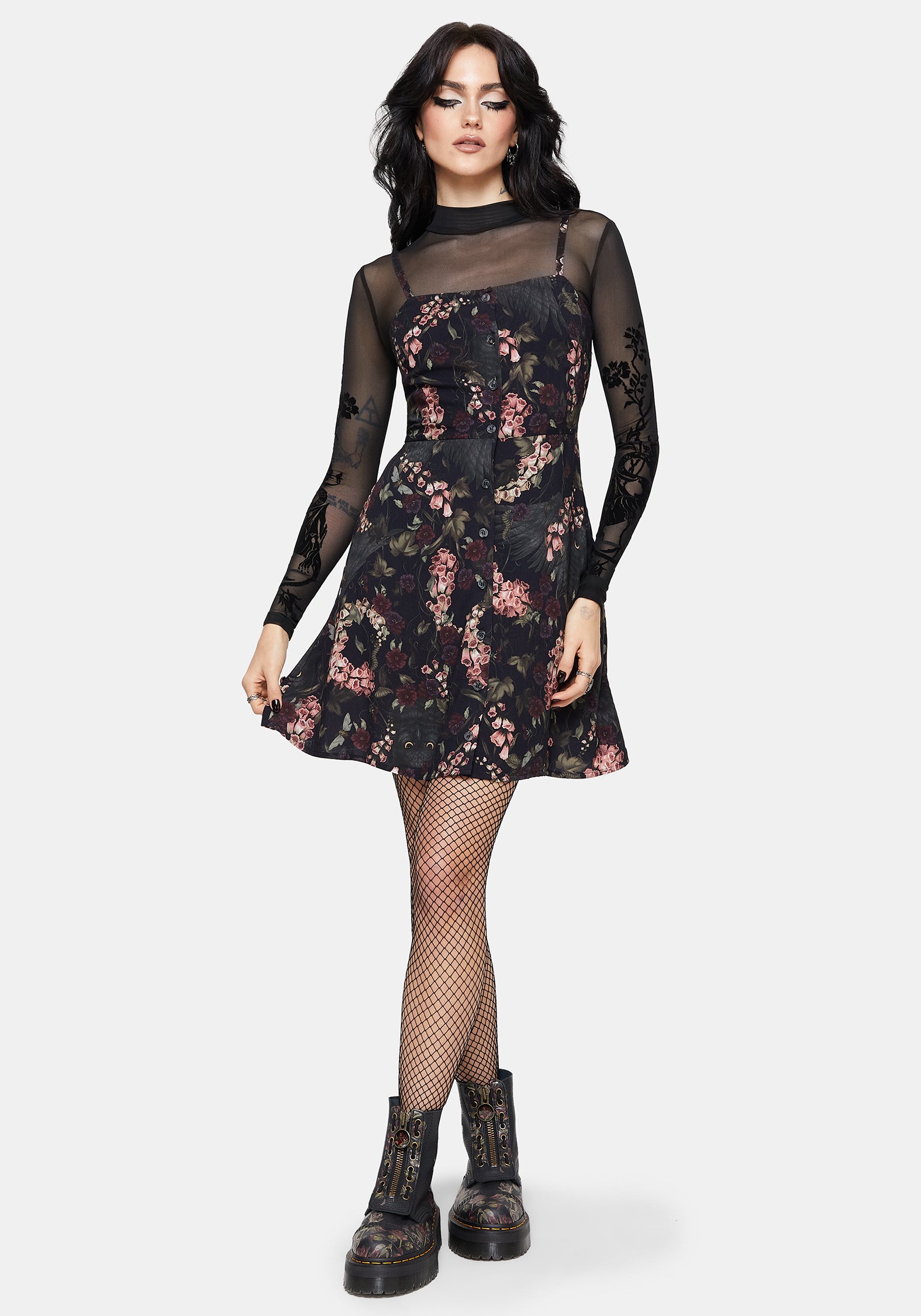 Noctua Owl Foxglove Printed Button Up Cami Mini Dress