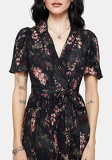 Noctua Midnight Owl Foxglove Printed Wrap Midaxi Shirt Dress
