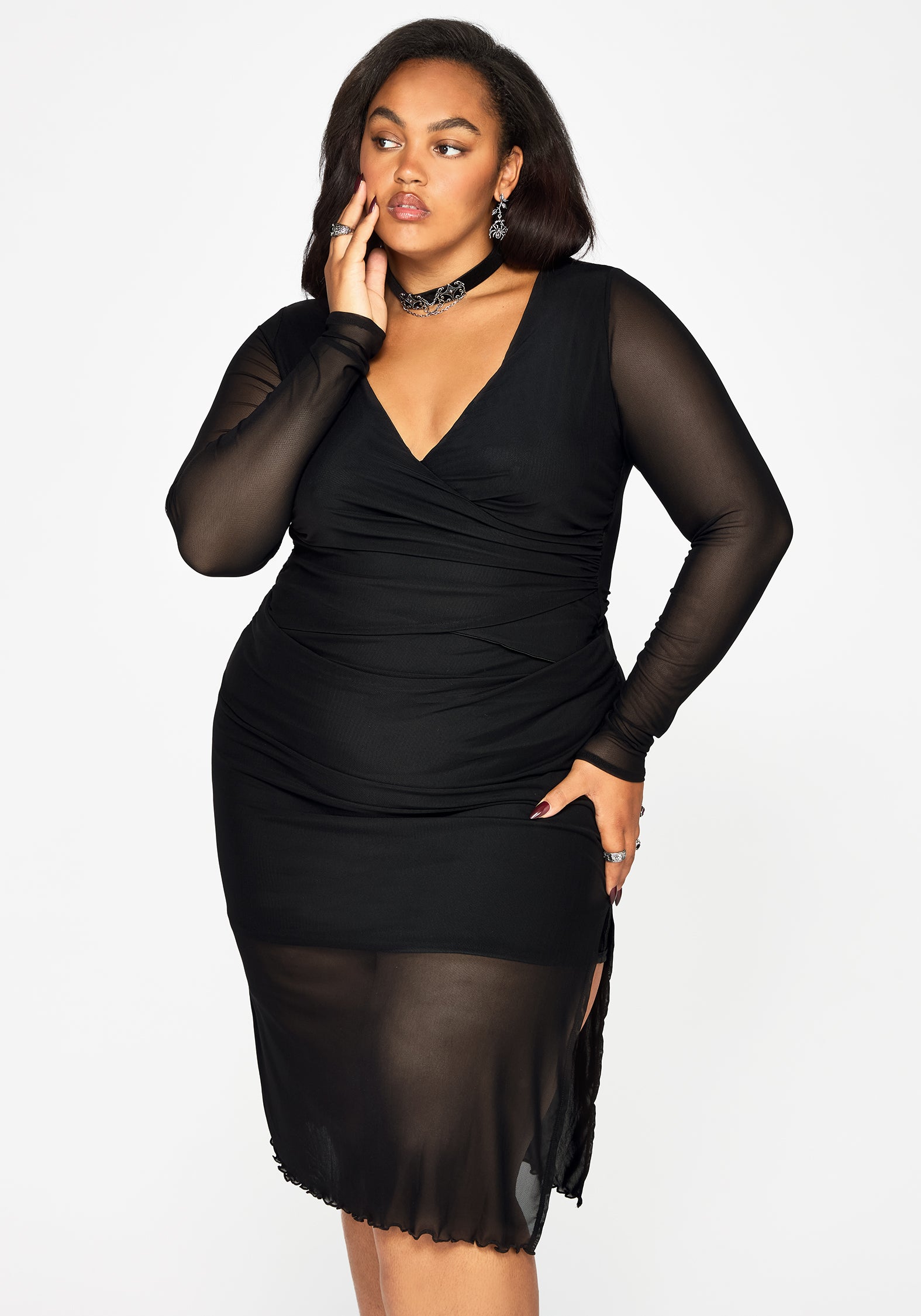Zillah Ruched Wrap Mesh Midaxi Dress