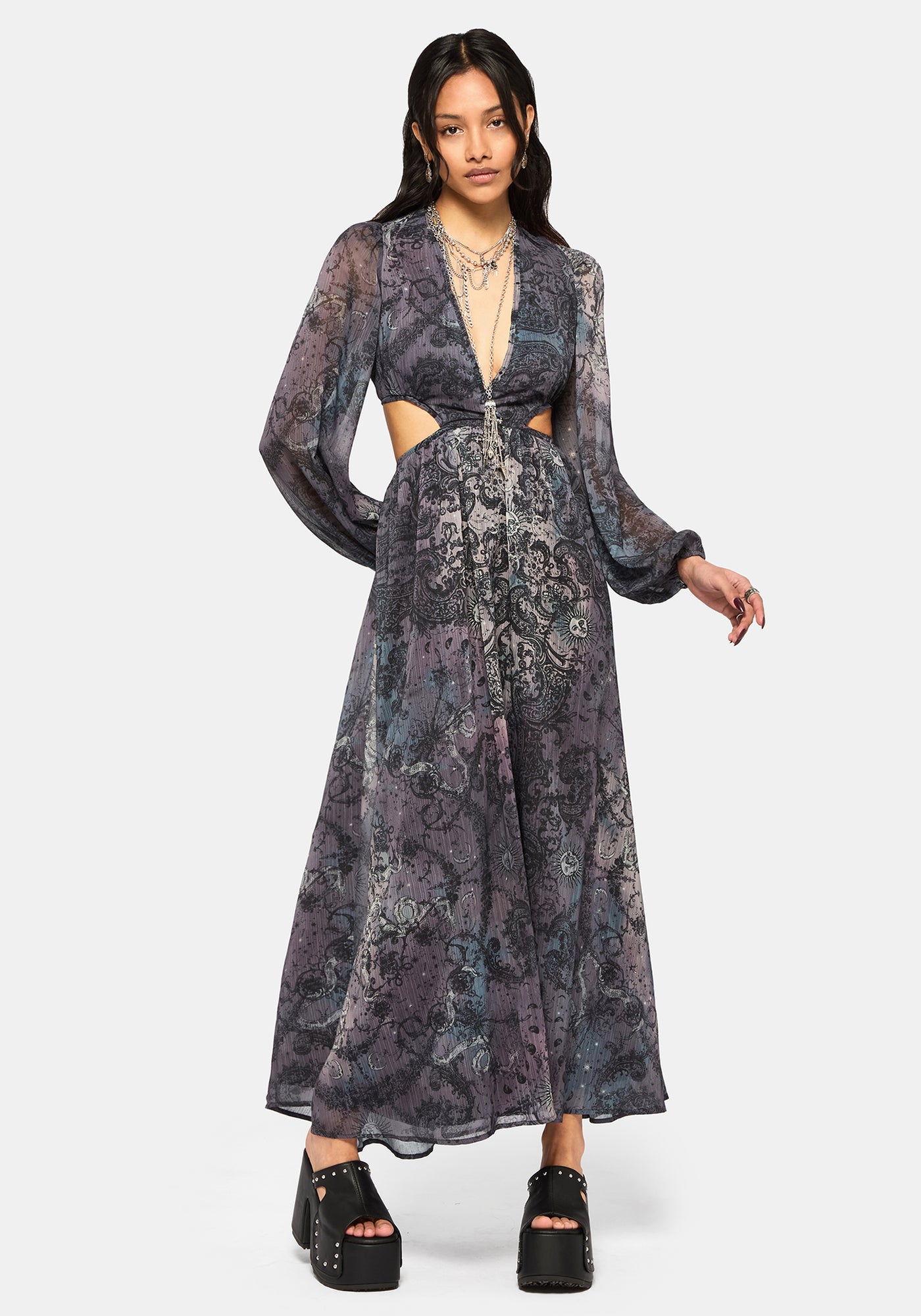 Gaia Celestial Print Chiffon Maxi Dress – Disturbia