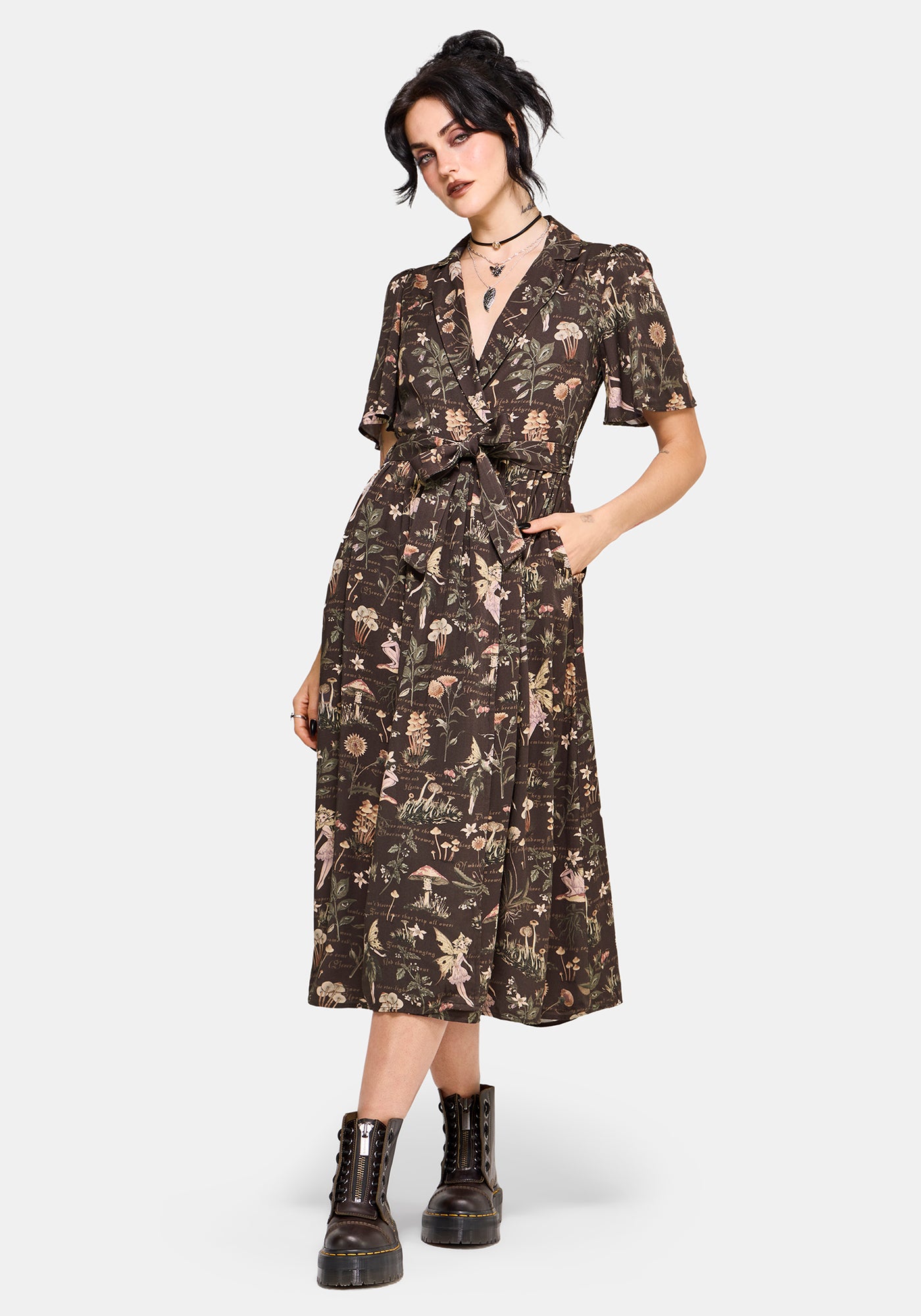 Faela Fairy Tie Waist Wrap Midi Dress  Disturbia