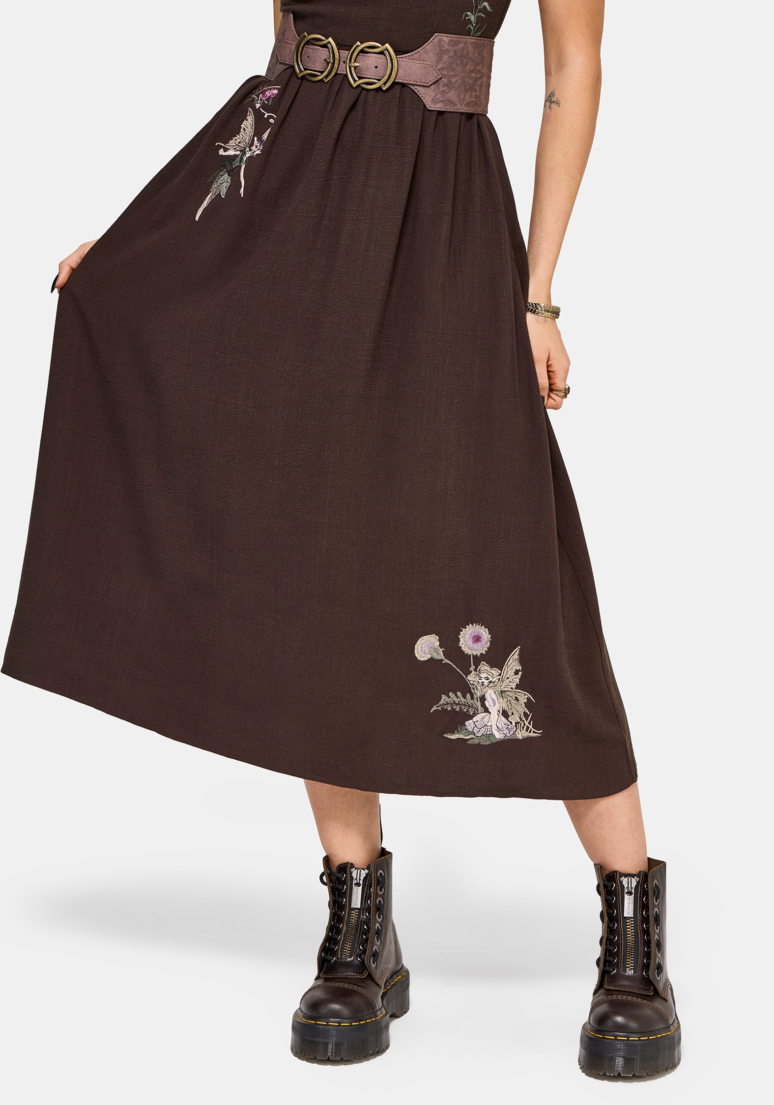 Faela Fairy Embroidered Milkmaid Ruched Midi Dress UK 6