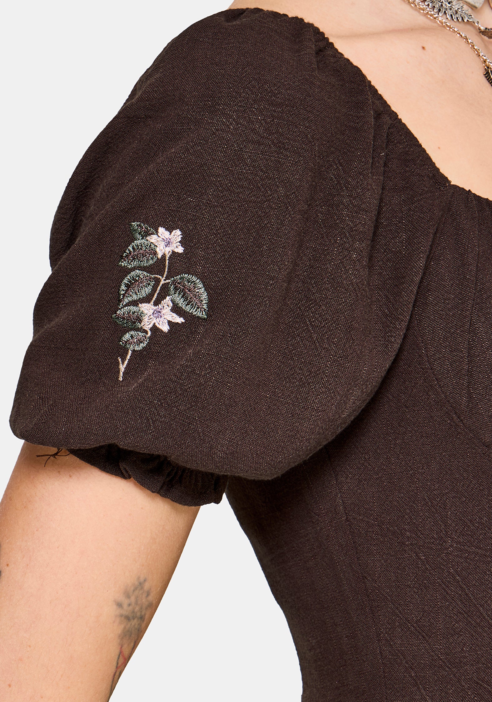 Faela Fairy Embroidered Milkmaid Ruched Midi Dress UK 6