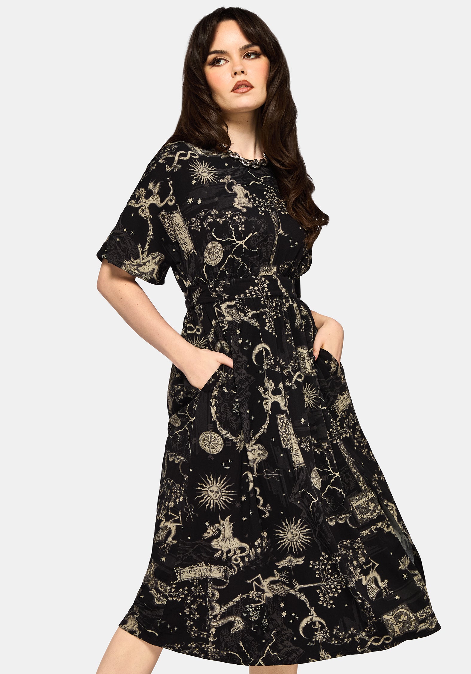 Isolde Medieval Map Tie Back Midi Dress