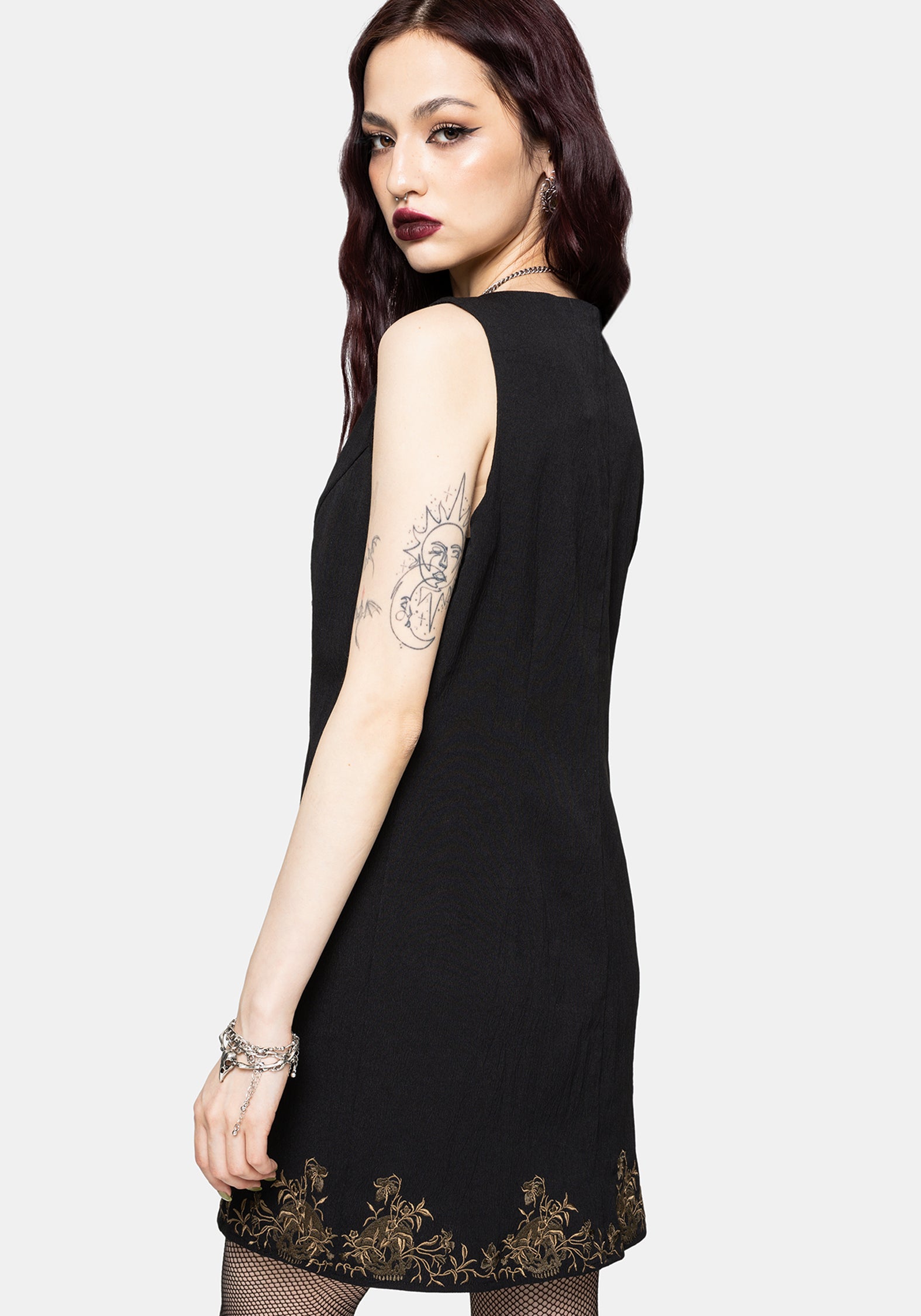 Ismay Vine Embroidered Hem Button Up Mini Dress