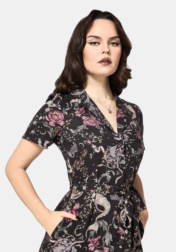Merunicorn Enchanted Forest Print Midi Shirt Dress