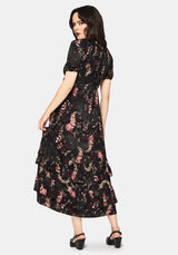 Noctua Midnight Owl Foxglove Printed Tiered Maxi Dress