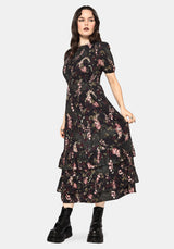 Noctua Owl Foxglove Printed Tiered Midaxi Dress