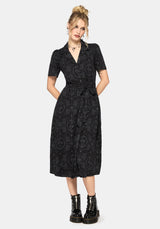 Cameo Floral Printed Tie Belt Midi Shirt Dress