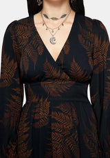 Ruin Fern Printed V-Neck Mini Dress - Brown