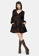Ruin Fern Printed V-Neck Mini Dress - Brown