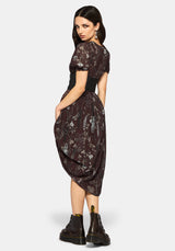 Dusha Garden Print Chiffon Shirred Button Down Midi Dress