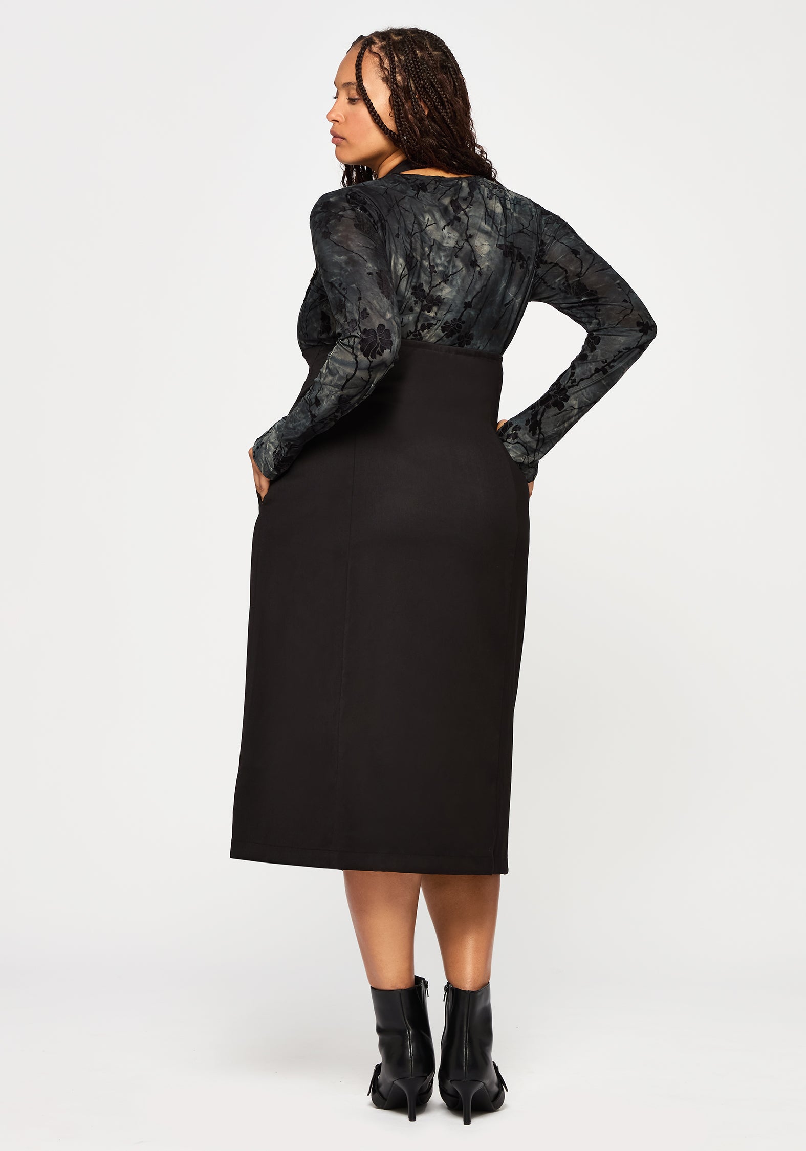 New Age Halter Neck Pinafore Midi Dress - Black