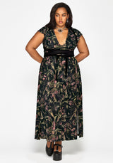 Dionaea Flytrap Print Plunge Maxi Dress