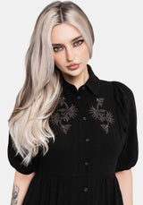 Dionaea Flytrap Embroidered Midi Shirt Dress
