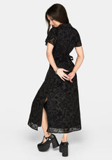 Sanct Flocked Chiffon Puff Sleeve Midaxi Dress