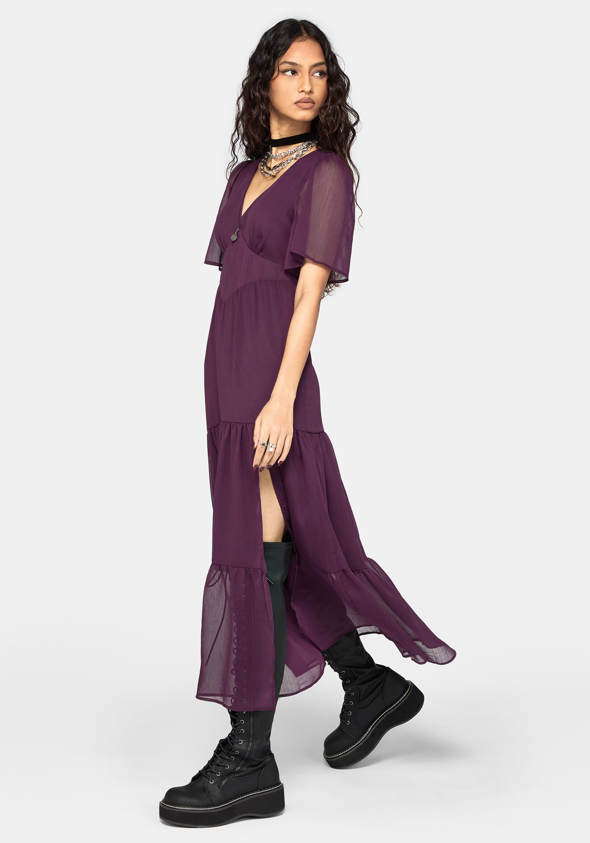 Emer Angel Sleeve Pintuck Waist Maxi Dress