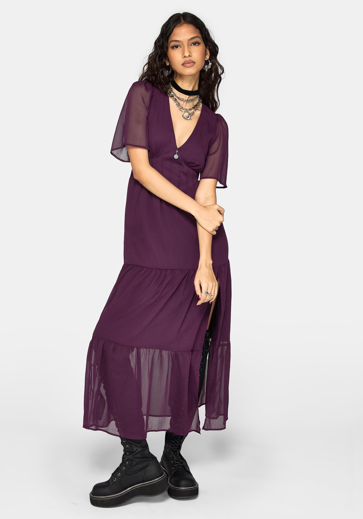 Emer Angel Sleeve Pintuck Waist Maxi Dress