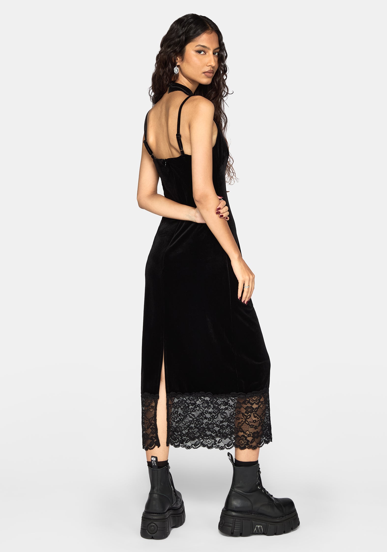 Cathy Velour Lace Hem Cami Midaxi Dress