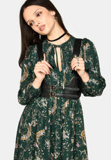 Renard Print Smocked Keyhole Midi Dress