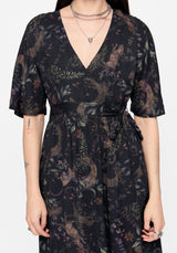 Curio Print Wrap Front Midi Dress