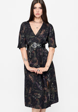 Curio Print Wrap Front Midi Dress