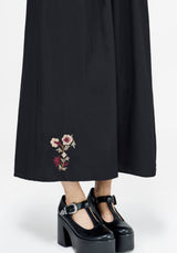 Arianwen Embroidered Puff Sleeve Midaxi Dress - Black