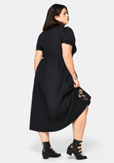 Arianwen Embroidered Puff Sleeve Midaxi Dress - Black